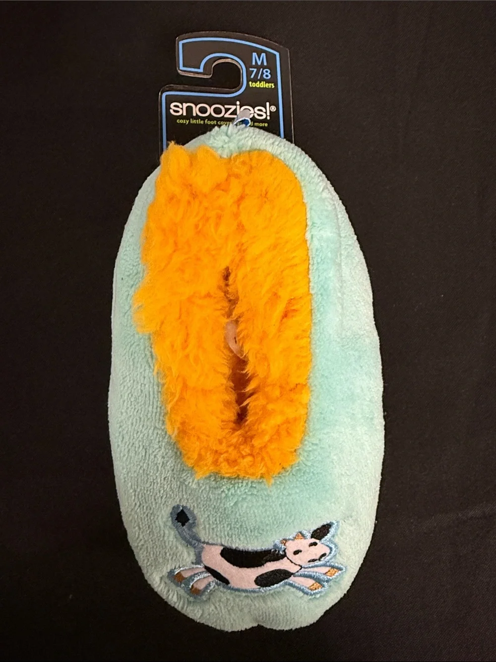 Snoozies! Toddler Slipper - Aqua with Orange Faux Fur